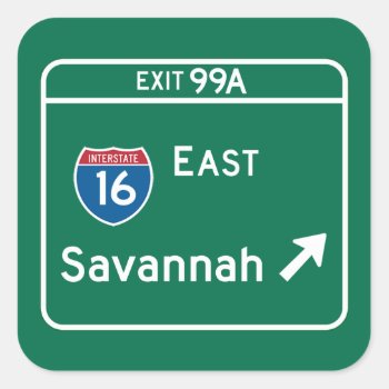 Savannah  Ga Road Sign Square Sticker by worldofsigns at Zazzle