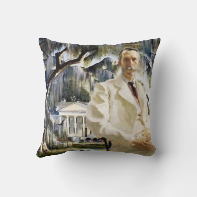 Savannah Gentleman with Cat Throw Pillow (Back)