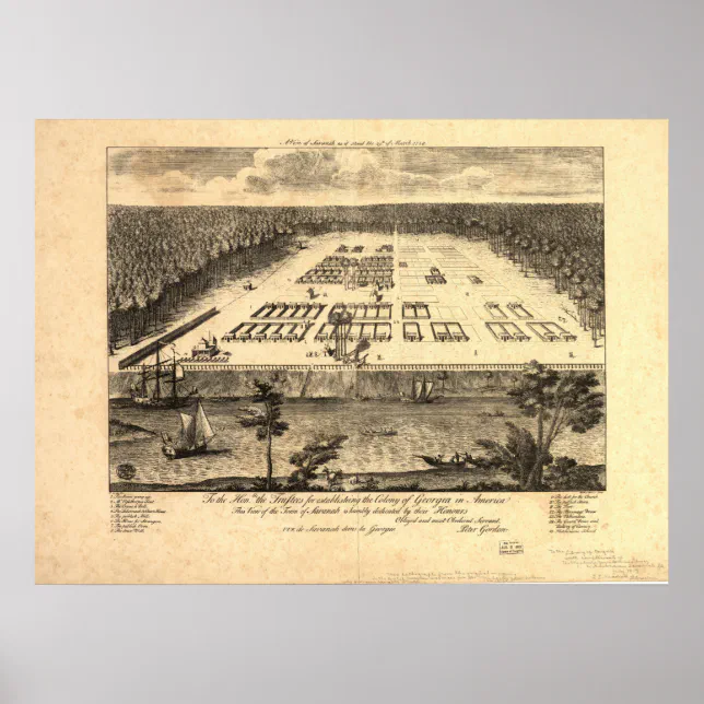 Savannah Georgia 1734 Panoramic Map Poster | Zazzle