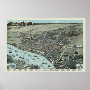 Savannah Georgia 1891 Birds Eye View Vintage Map Poster