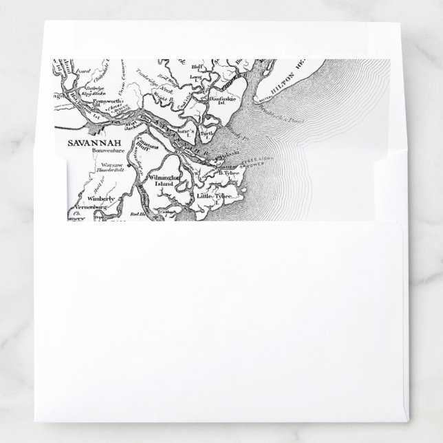 Savannah Georgia Black and White Map Wedding Envelope Liner (In Envelope)