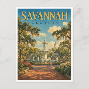 Savannah Georgia Forsyth Fountain GeoSaga Postcard