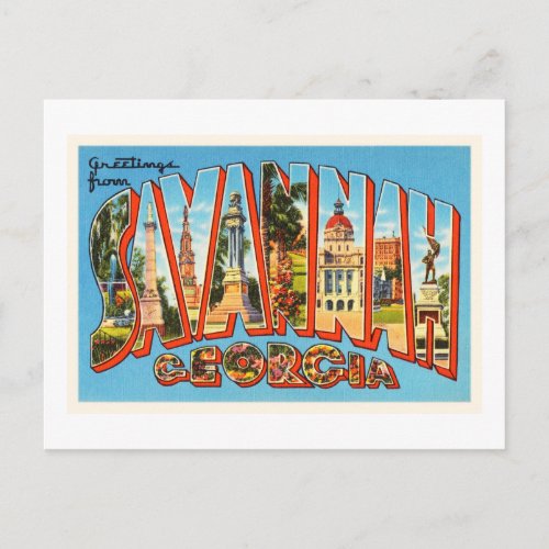 Savannah Georgia GA Old Vintage Travel Souvenir Postcard