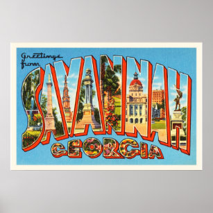 Savannah Georgia GA Old Vintage Travel Souvenir Poster