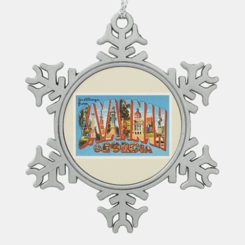 Savannah Georgia GA Old Vintage Travel Souvenir Snowflake Pewter Christmas Ornament