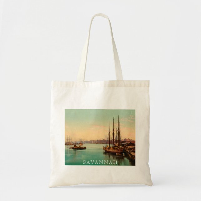 Savannah Georgia Historic River Scene Poster Tote Bag (Front)