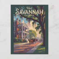 Savannah Georgia Horse Carriage Illustration Retro