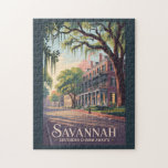 Savannah Georgia Illustration Travel Art Vintage Jigsaw Puzzle<br><div class="desc">Savannah retro vector travel design. Savannah,  Georgia,  is a historic Southern city known for its oak-lined streets,  antebellum architecture,  and coastal charm.</div>