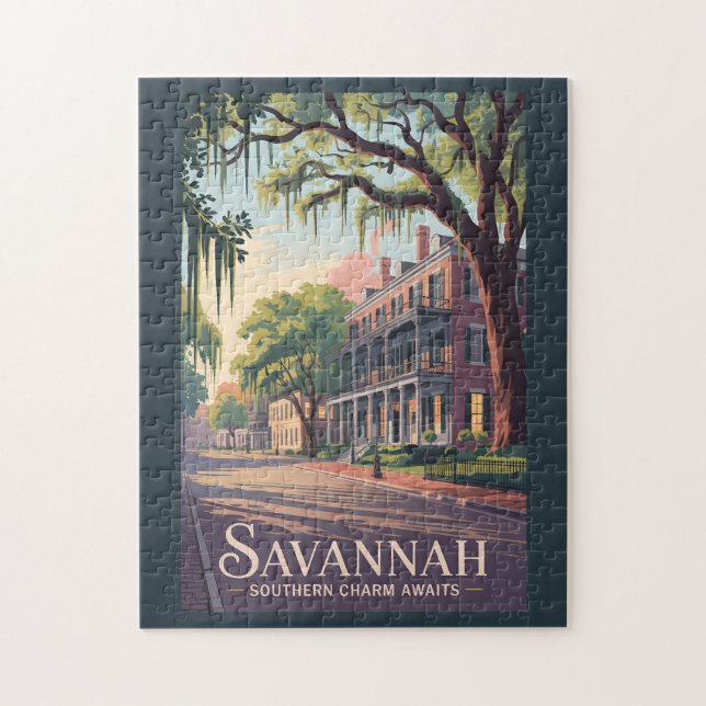 Savannah Georgia Illustration Travel Art Vintage Jigsaw Puzzle (Vertical)