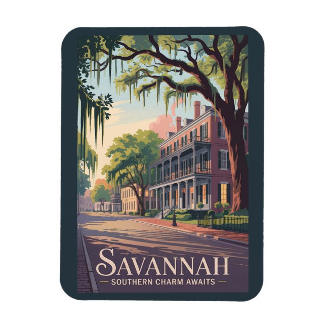 Savannah Georgia Illustration Travel Art Vintage Magnet (Vertical)