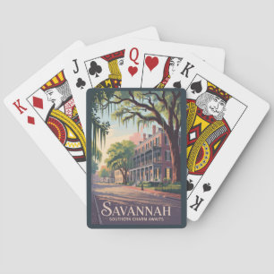 Savannah Georgia Illustration Travel Art Vintage Poker Cards
