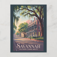 Savannah Georgia Illustration Travel Art Vintage