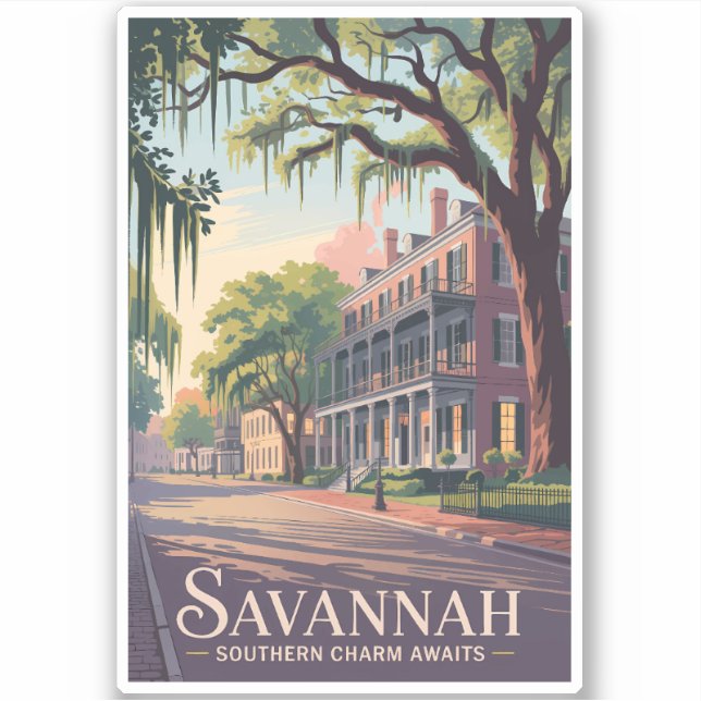 Savannah Georgia Illustration Travel Art Vintage Sticker (Front)