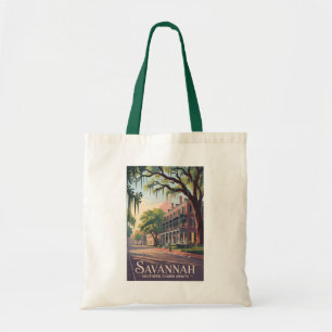 Savannah Georgia Illustration Travel Art Vintage Tote Bag
