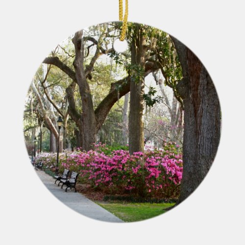 Savannah Georgia in Spring Forsyth Park Azaleas Oa Ceramic Ornament