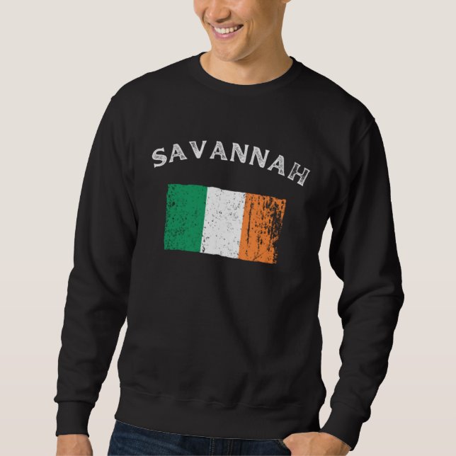 SAVANNAH GEORGIA Irish American Flag Badge Sweatshirt (Front)
