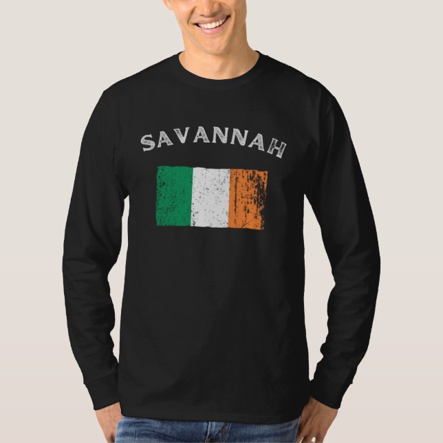 SAVANNAH GEORGIA Irish American Flag Badge T-Shirt (Front)