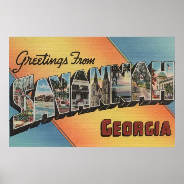 Savannah, Georgia - Large Letter Scenes Poster (Front)