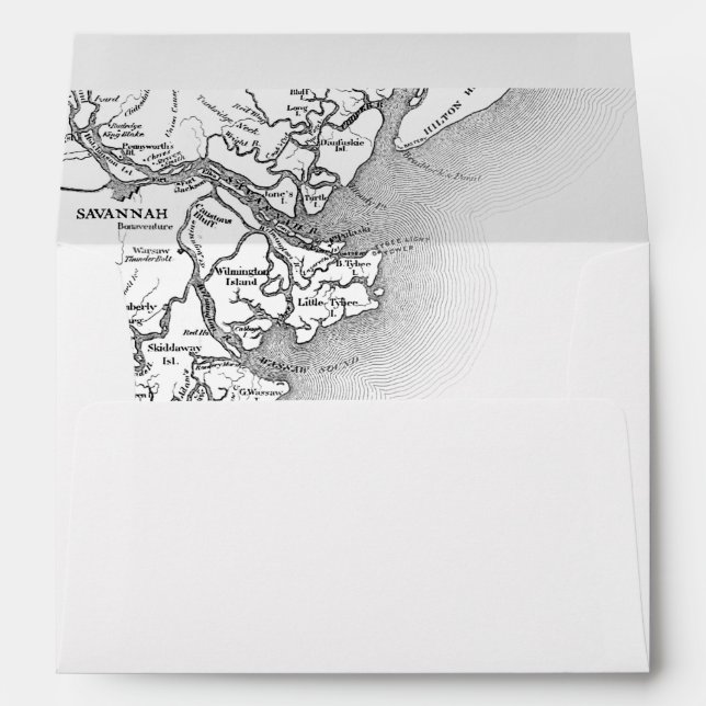 Savannah Georgia Map Black and White Wedding Envelope (Back (Bottom))