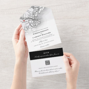 Savannah Georgia Map Elegant Black White Wedding All In One Invitation