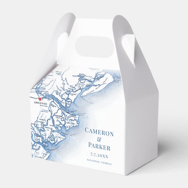Savannah Georgia Map Elegant Blue Wedding  Favor Boxes (Front Side)
