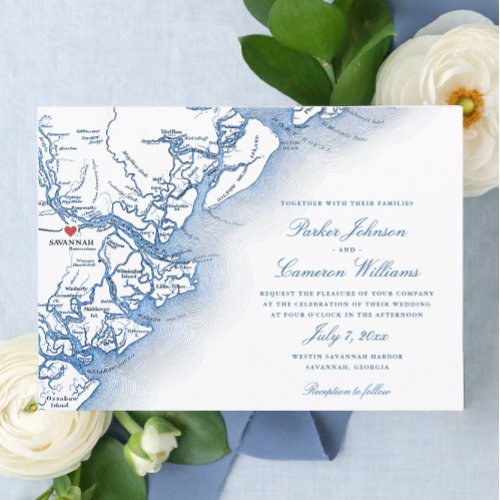 Savannah Georgia Map Elegant Navy Blue Wedding Invitation