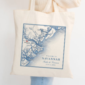 Savannah Georgia  Map Elegant Navy Blue Wedding Tote Bag
