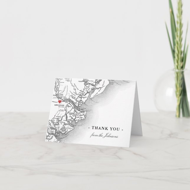 Savannah Georgia Map Wedding Personalized Thank You Card (Front)