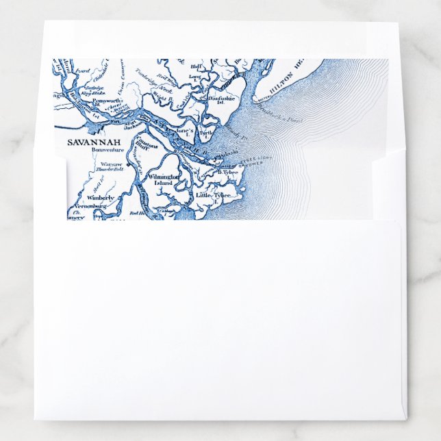 Savannah Georgia Navy Blue Map Wedding Envelope Liner (In Envelope)