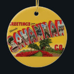 Savannah Georgia Retro Colorful  Ceramic Ornament<br><div class="desc">A wonderful vintage postcard of Savannah,  Georgia repurposed on an ornament. Keep the image on the back or replace it with a personal message.</div>