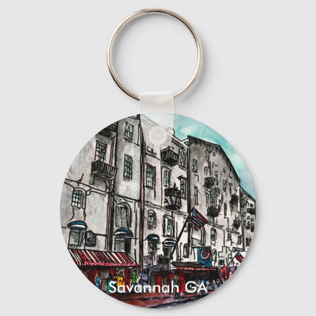 Savannah Georgia River Street art drawing Keychain (Front)