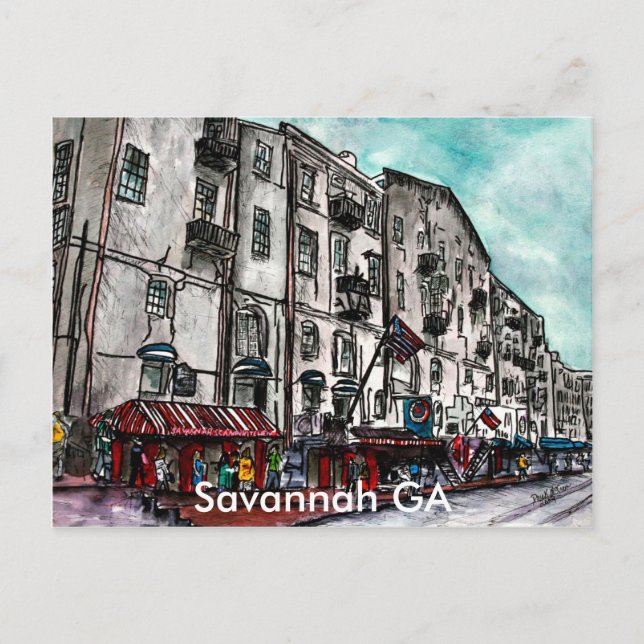 Savannah Georgia River Street art drawing Postcard (Front)