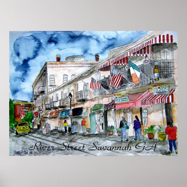 Savannah Georgia River Street cityscape art print (Front)