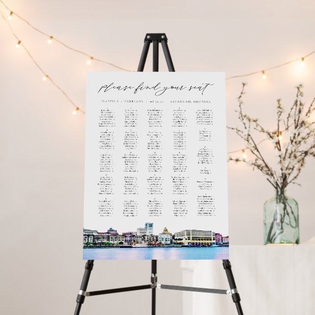 SAVANNAH Georgia Skyline Alphabetical Seating Sign (In Situ (Stand))