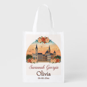 Savannah Georgia Skyline weeding favor Grocery Bag