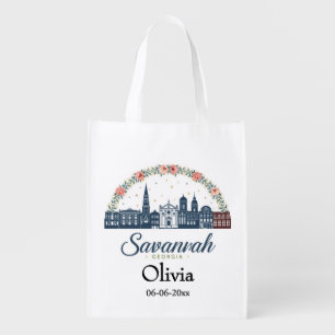 Savannah Georgia Skyline weeding favor Grocery Bag