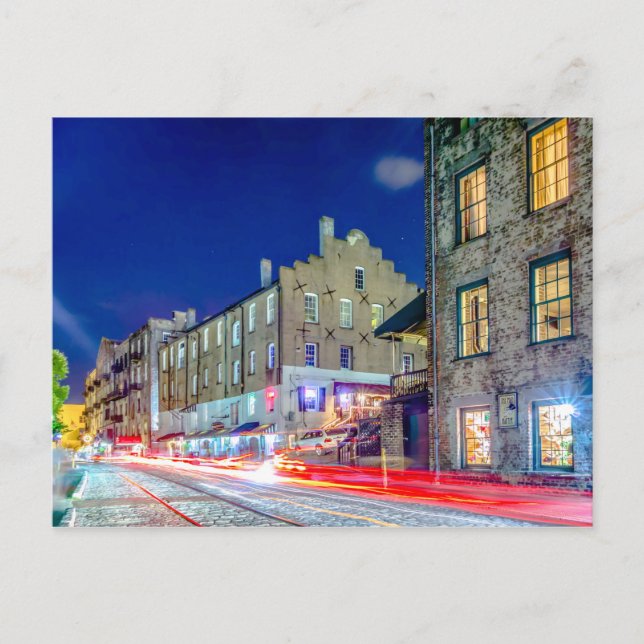 savannah georgia town usa waterfront evening river postcard (Front)