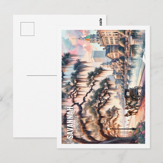 Savannah Georgia USA Famous Place watercolor Postcard (Front/Back)