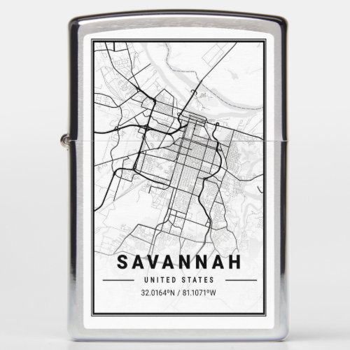 Savannah Georgia USA Travel City Map Zippo Lighter