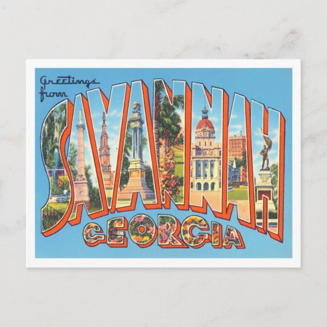 Savannah, Georgia Vintage Big Letters Postcard (Front)