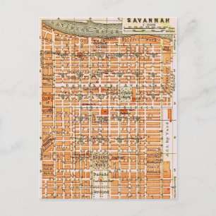 Savannah Georgia Vintage Map Postcard