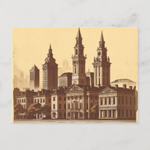 Savannah Georgia vintage Skyline   Postcard