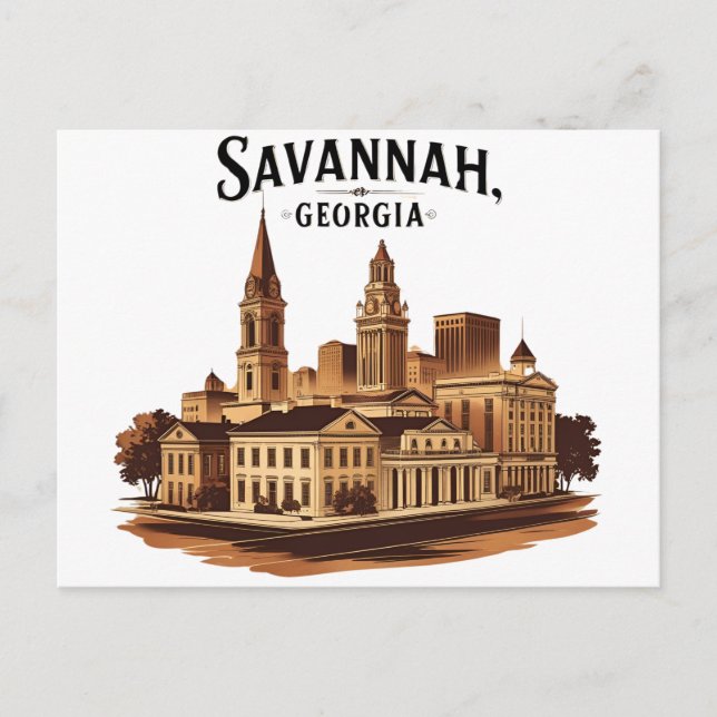 Savannah Georgia vintage Skyline   Postcard (Front)