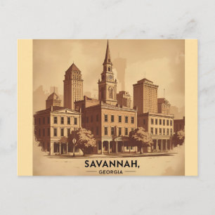 Savannah Georgia vintage Skyline   Postcard