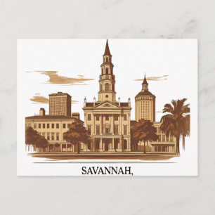 Savannah Georgia vintage Skyline Postcard