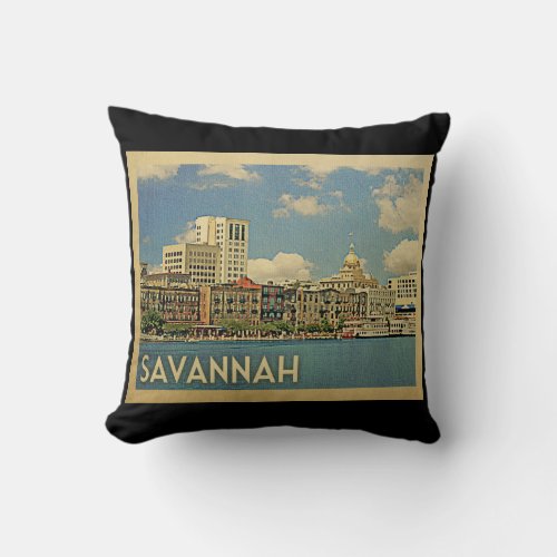 Savannah Georgia Vintage Travel Throw Pillow