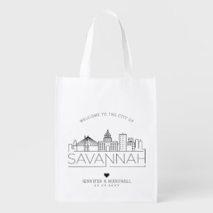 Savannah, Georgia Wedding   Stylized Skyline  Grocery Bag