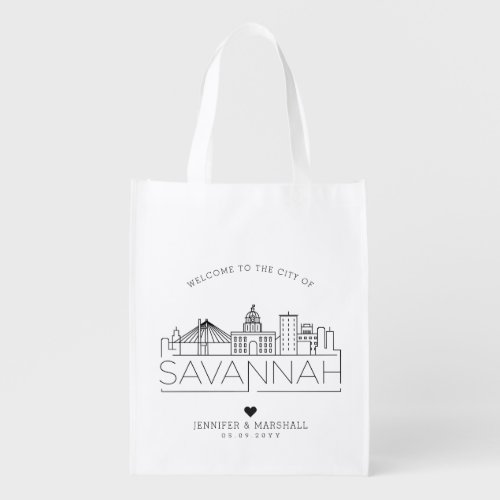 Savannah Georgia Wedding  Stylized Skyline  Grocery Bag