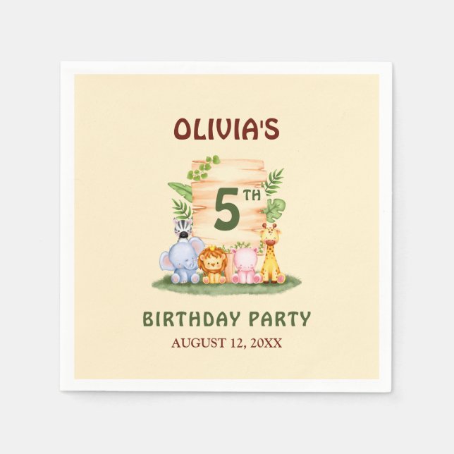 Savannah giraffe lion hippo zebra elephant  napkins (Front)