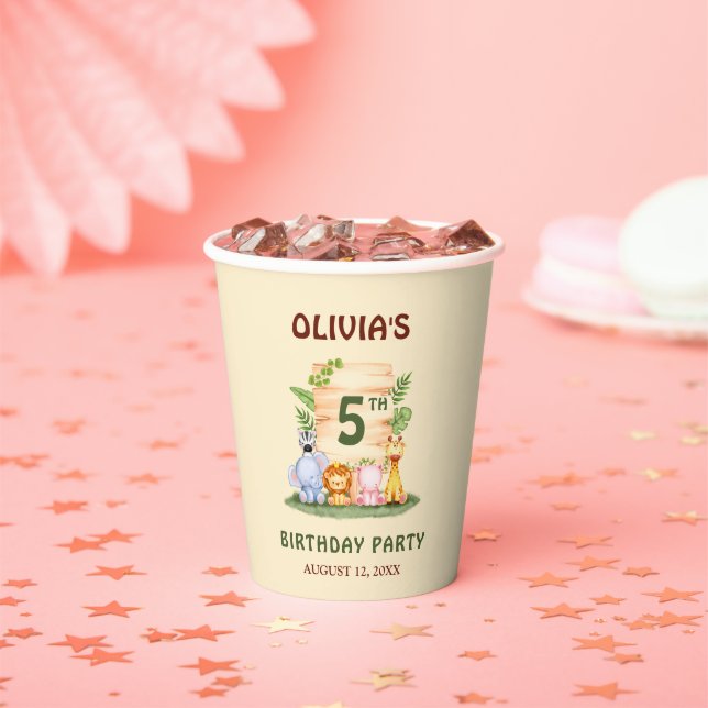 Savannah giraffe lion hippo zebra elephant  paper cups (Insitu)
